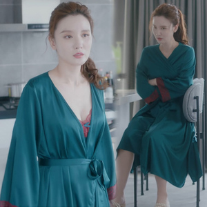 电视安家张萌张乘乘同款睡衣女士丝绸睡裙吊带蕾丝仿真丝长袍性感