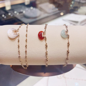 法国代购 qeelin/麒麟 yu yi手链 18k金镶钻 如意锁 双链手环女士