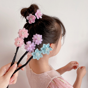 丸子头盘发器儿童女童小女孩头花古风盘发杆发饰头饰宝宝花朵可爱