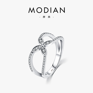 MODIANs925纯银镶钻花朵复古戒指轻奢小众设计感百搭通勤风饰品女