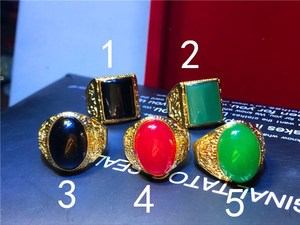 黄铜镀金越南沙金黑色绿色男士开口戒指 方块戒指男士时尚款戒指