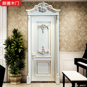 白色欧式别墅高端定制厨卫卧室房内烤漆雕花描金平开实木套装木门