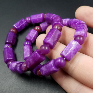 高档精美天然玉石紫色桶珠手链 紫色石英岩玉手链玉石手串