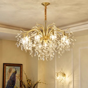 轻奢美式水晶吊灯现代简约欧式法式客厅灯卧室创意艺术树枝灯具
