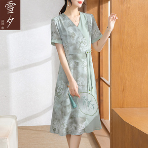 新中式妈妈夏装改良旗袍连衣裙气质中老年女雪纺裙短袖母亲节衣服