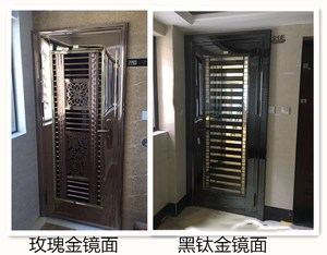 不锈钢玫瑰金黑钛金大门 304防盗门 入户门 通风纱窗大门宇涵门业
