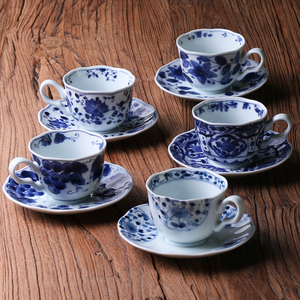 日本进口蓝凛堂咖啡杯碟套装新中式复古青花瓷下午茶杯红茶杯茶具