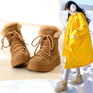 雪地靴女2023年新款冬季外穿加绒加厚女士厚底棉鞋冬真皮短筒靴子