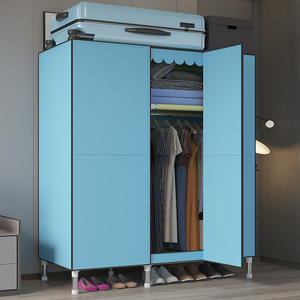 简易衣柜家用卧室衣柜出租房宿舍用开门式布衣柜简易组装钢架结构