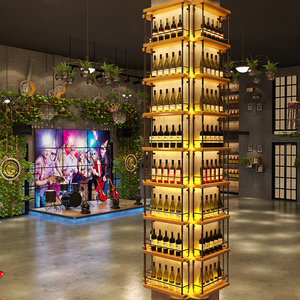 酒吧餐厅简约吧台实木发光铁艺隔断墙面柱子酒架装饰展示酒架酒柜