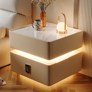 智能床头柜轻奢高级感实木带灯2024新款卧室床边小型柜子简约现代