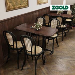 复古咖啡厅实木桌椅组合商用餐桌西餐厅椅子甜品店长桌小酒馆桌子
