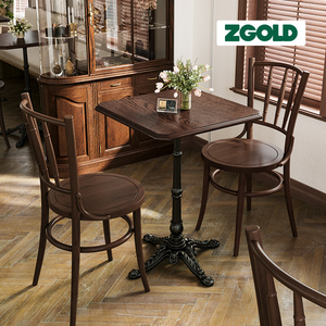 美式复古咖啡厅桌椅组合甜品奶茶店餐椅烘焙店实木方桌西餐厅餐桌
