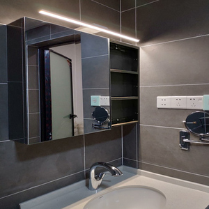 不锈钢浴室镜柜挂墙式卫生间镜子带置物架厕所带灯洗手间收纳卫浴
