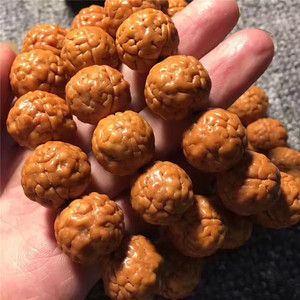 尼泊尔金刚菩提子爆肉纹原桩大双龙脑纹46瓣姜黄红皮佛珠素串精品