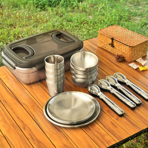 lthw旅腾户外304不锈钢餐具套装野餐碗盘杯筷勺露营用品装备便携
