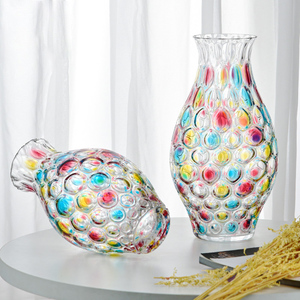 现代小清新家居花瓶花器玻璃摆件彩绘果盘糖缸碗碟果盒珠点果碟