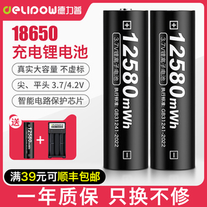 德力普18650锂电池大容量3.7V强光手电筒小风扇头灯可充电器4.2伏