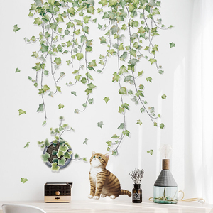 小清新植物叶子藤蔓猫咪爬山虎墙壁上装饰贴画墙贴纸防水自粘卧室