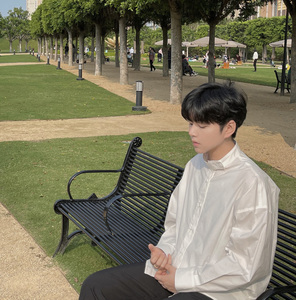 冬白自制 心机立领白衬衫 棉质廓形复古 帅t中性男