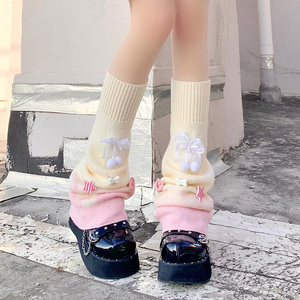 可爱蝴蝶结球球小腿套lolita日系针织袜套堆堆袜jk长筒袜子女秋冬
