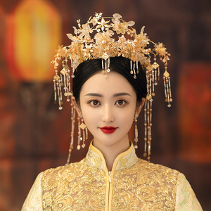 新娘头饰中式大气流苏古装秀禾服金色凤冠结婚秀禾头饰新款韶仪