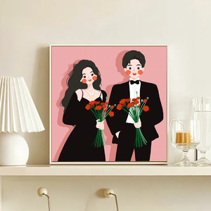情侣结婚填充涂鸦礼物数字油画diy手绘丙烯油彩画手工装饰画挂画
