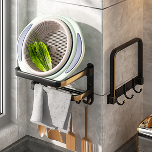 厨房洗菜盆置物架壁挂多层可折叠脸盆架多功能放菜篮子收纳架墙上