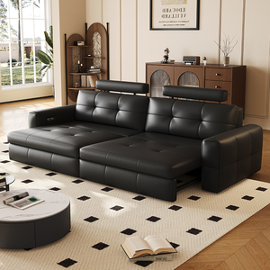DDC意式极简头层牛皮沙发全电动多功能伸缩沙发床直排真皮沙发