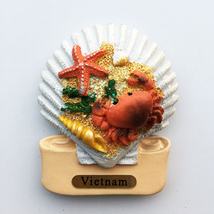 越南芽庄下龙湾贝壳海洋风树脂彩绘工艺品磁力贴冰箱贴收藏伴手礼