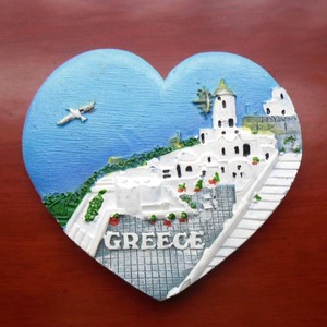 希腊圣托里尼岛旅游纪念冰箱贴 心形希腊旅游纪念磁性贴旅游礼物