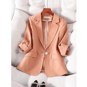 橙色小西装外套女2024新款夏季小个子休闲高级感七分袖西服上衣薄