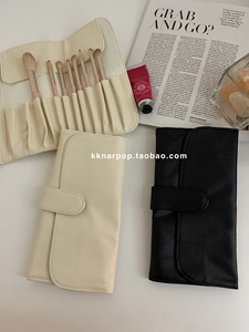 kknar高档皮质化妆刷包黑白简约ins风便携大容量12支磁扣收纳包袋