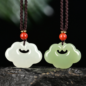 新疆天然和田玉挂件白玉镂空长命锁男士吊坠玉石宝宝锁女款项链