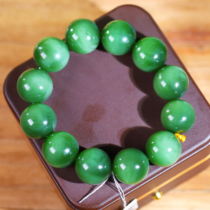 单圈玉石手串男士款手链天然新疆和田玉手饰猫眼碧玉念珠文玩20mm