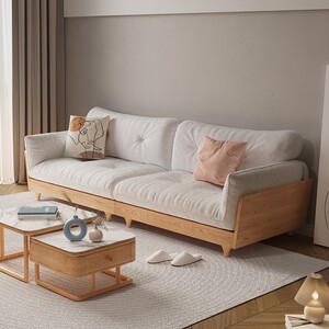 云朵布艺沙发组合日式侘寂风现代简约原木客厅北欧轻奢全实木沙发