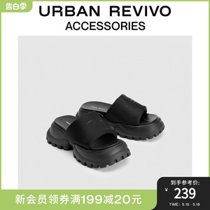 URBAN REVIVO女士时尚休闲风黑色厚底拖鞋UAWS32092