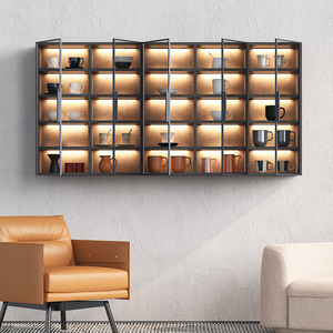 超薄壁柜防尘杯柜格子壁挂置杯柜带灯壁柜墙上储物柜墙柜展示柜子