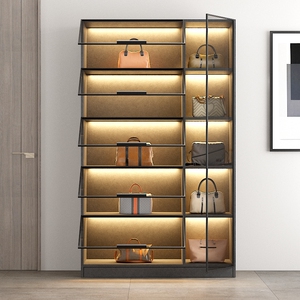 轻奢极简玻璃门包包柜家用落地展示柜现代简约格子led照明储物柜