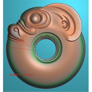 龙牌仿古猪平安扣玉雕龙猪牌子圆牌精雕图浮雕灰度电脑玉石雕刻图