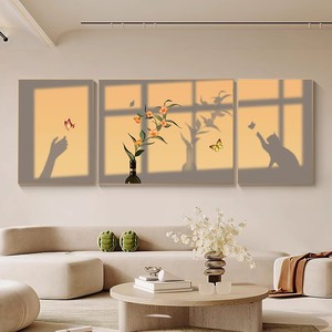 现代静物光影三联挂画沙发背景墙客厅装饰画温馨治愈系高级感壁画