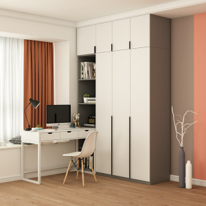 衣柜书桌一体组合转角电脑桌肤感门板衣橱家用带书柜书架桌可定制