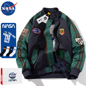 NASA联名美式拼接棒球棉服男加厚潮牌秋冬宽松飞行员夹克棉衣外套