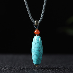 湖北原矿绿松石网花桶珠天珠吊坠毛衣链锁骨链水草纹散珠配珠隔珠