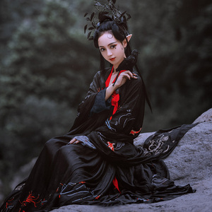 中国风汉服女装齐胸日常改良黑红系锦鲤裙超仙大学生彼岸花大袖衫