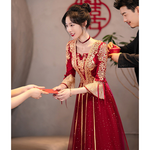 敬酒服新娘2024新款夏季红色高级感中式嫁衣订婚结婚礼服女秀禾服