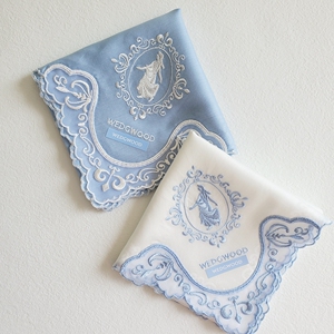 日本制进口wedgwood韦奇伍德女士刺绣纯棉布手帕手绢方巾汗巾花边