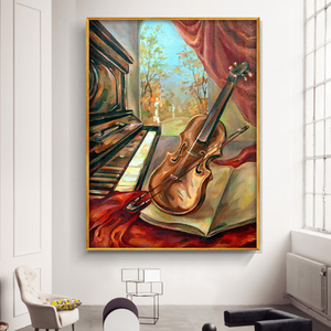 音乐装饰画小提琴挂画教室琴行壁画钢琴书房声乐培训室油画竖定制