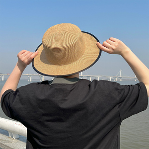 草帽夏男士太阳帽沙滩休闲牛仔帽防晒遮阳帽户外帽子海边透气草编