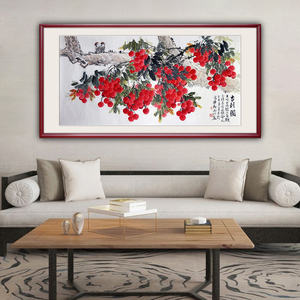吉利图荔枝花鸟国画水墨画四尺客厅风水横幅挂画黄山川纯手绘真迹